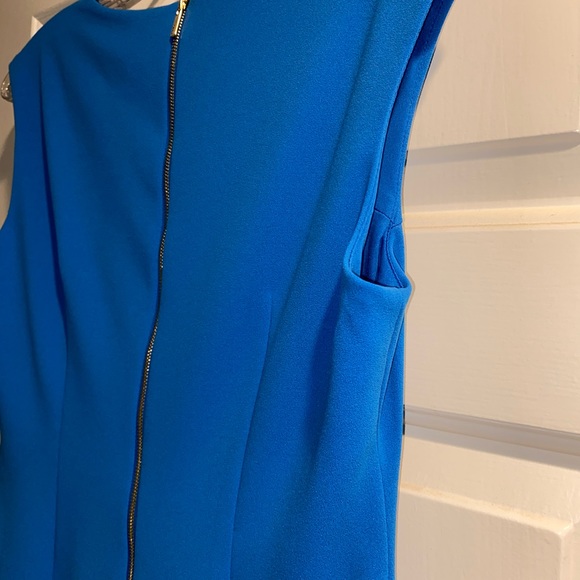 New DKNY Blue Fitted Sheath Dress Gold Back Zip Small Knee Length Sleeveless - Picture 5 of 6